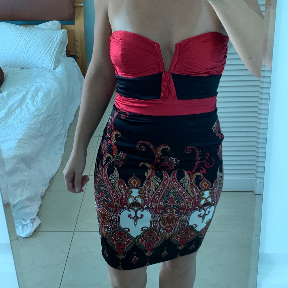 bebe Paisley Satin Cocktail Dress